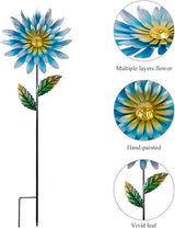 43 Inches Decorative Garden Stakes, Hand-Painted Multicolor Outdoor Metal Flower Garden Decorations, 3D Sunflower Metal Yard Art, Outdoor Lawn Pathway Patio Ornaments