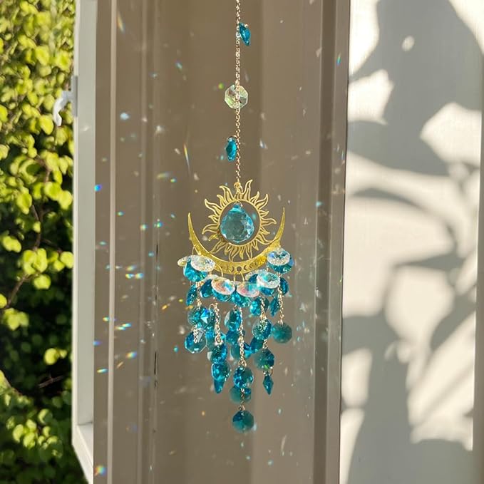 Crystal Suncatcher, Suncatchers for Windows Hanging, Sun Catchers Indoor Window, Unique Crystal Wind Chimes for Indoor & Outdoor Decoration, Gift for Sutffers Home Decor (Blue)