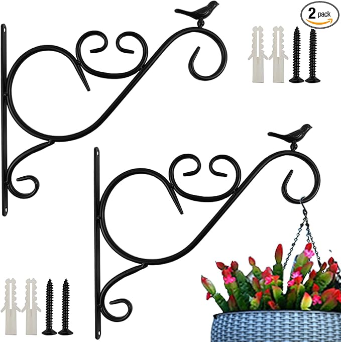 TIHOOD 2PCS 12inch Wall Hanging Plant Bracket, Retro Iron Metal Wall Décor Shepard Hook Lantern Wall Hanger for Hanging Plant Flower Bird Feeder Planter Indoor Outdoor, Bird