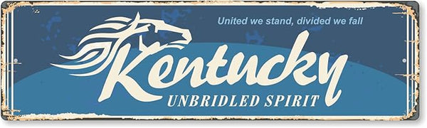 SmartSign 4 x 14 inch Kentucky State Vintage Metal Sign “United We Stand - Unbridled Spirit”, 40 mil Rustproof Aluminum with Clear Overcoat, Retro Wall Décor, Multicolor, Made in USA