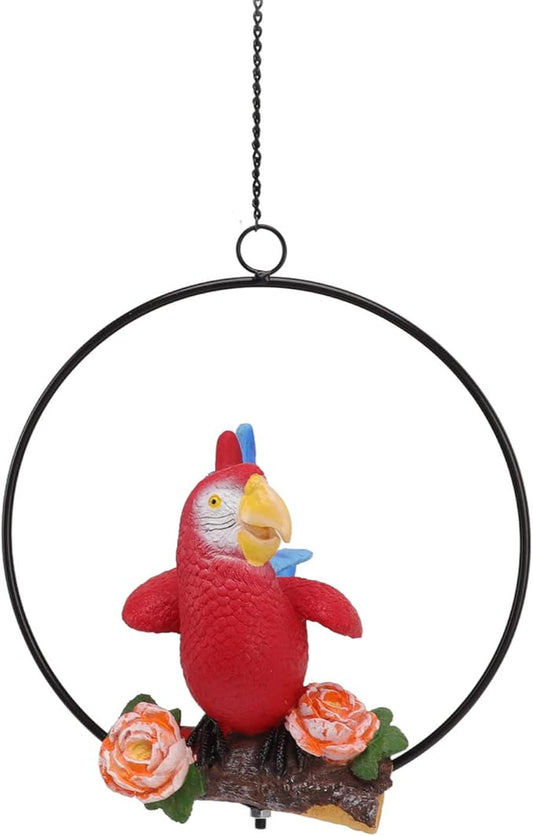 Hanging Iron Ring Parrots Resin Garden Statue, Outdoor Hanging Parrot Decor with Metal Ring, Exquisite Colorful Bird Ornament for Courtyard Balcony Lawn