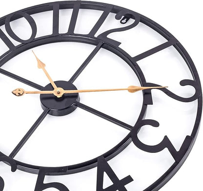 14 in Outdoor Clock – Retro Black Metal Outdoor Wall Clock for Patio/Pool Area – DIY Hands Farmhouse Decorative Outdoor Clocks – Vintage Industrial Skeleton Outside Clock for Garden, Backyard, Porch