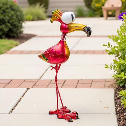 19’’ Pink Flamingo Garden Statue - Weather Resistant Metal Bird Yard Art, Outdoor Lawn Decor Ornament, Unique Gift for Gardening Enthusiasts