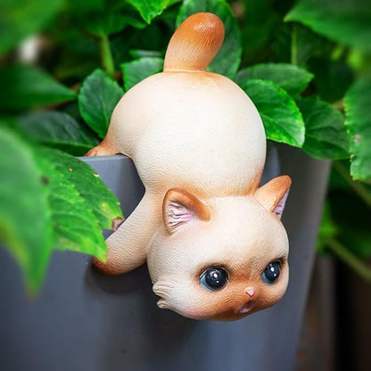 Cat Flower Pot Huggers for Flower Pots, Cute Plant Pot Hanger Ornaments, Funny Plant Decorations for Pots, Resin Cat Figurines for Garden Planters Edge Hanging Decor (B)