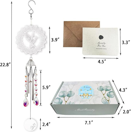 Hourwof Memorial Wind Chimes for Outside,Decorative Wind Chime with Wind Spinner for Garden Patio Yard,Crystal Suncatcher Windchime,Housewarming Gift,Hummingbird