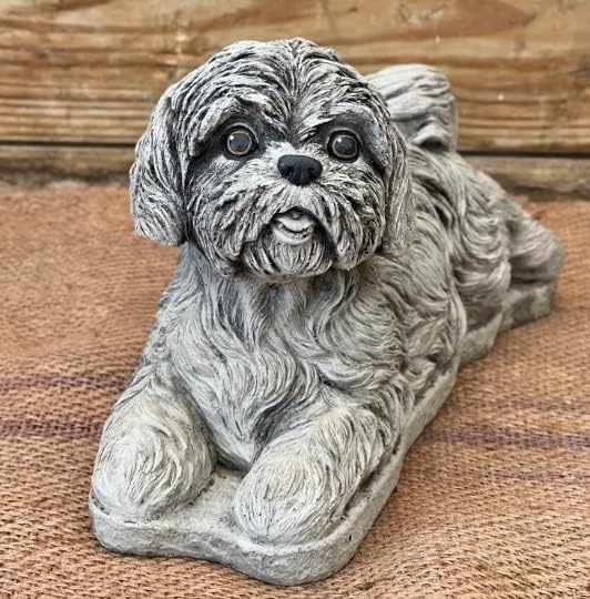 Generic Concrete Shih Tzu Memorial Statue - Handmade, Realistic, Indoor/Outdoor, Gray