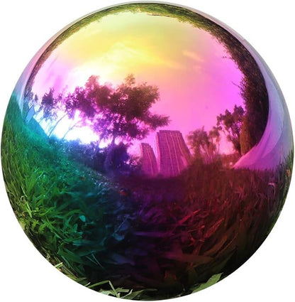 Kesywale Rainbow Gazing Globe Mirror Ball, Home Shiny Stainless Steel Gazing Balls for Gardens Yard Ponds, Pack of 2 (4.7 Inch)