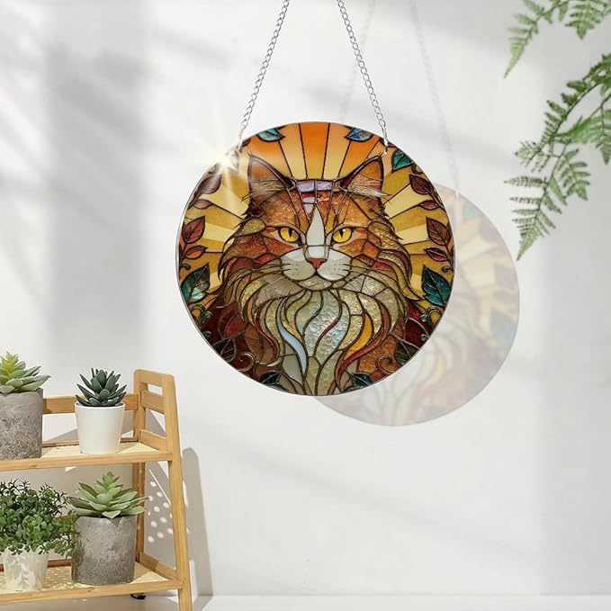 Cat Acrylic Suncatcher, Artistic Colorful Suncatcher, Indoor Window Wall Art, Home Garden Outdoor Decors, Decorative Acrylic Hanging Sun Catcher, Cat Lover Gift, Birthday