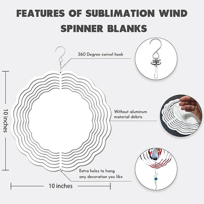 10 Pack 10 inch Wind Spinner Blanks, 2 Sided Printable Stainless Steel Metal Wind Powered Kinetic Sculpture for Yard and Garden