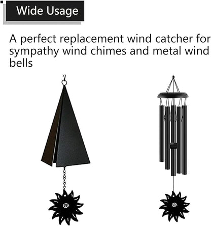Replacement Wind Catcher, Metal Wind Chime Parts Replacement with 16.4FT Nylon Cord, Wind Chime Sail Replacement Accessories for Sympathy Wind Chimes and Wind Bells, Black Sun