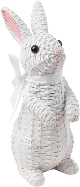 Rattan Rabbit Woven Rabbit Bow Resin Ornaments for Home Courtyard Lawn Tabletop and Easter Decoration to Enhance The Easter Atmosphere Preferred Easter Gifts (8.1in White Station)