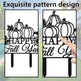 WADORN Fall Pumpkin Metal Decorative Garden Stakes, Funny Happy Fall Y'all Metal Outdoor Statues Funny Maple Leaves Black Silhouette Ornament Gifts for Thanksgiving Party Autumn Harvest Lawn Walkway