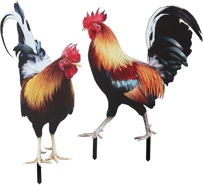 Acrylic Chicken Yard Stakes - Outdoor Garden Art, Rooster & Chicken Statues for Pathway, Patio & Lawn