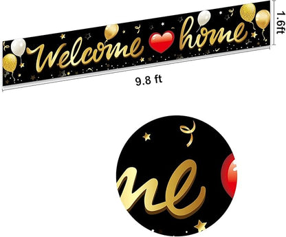 Welcome Home Banner Decoration, Black Gold Welcome Back Home Yard Sign for Outdoor Decor, Military Homecoming Deployment Returning Party Supplies