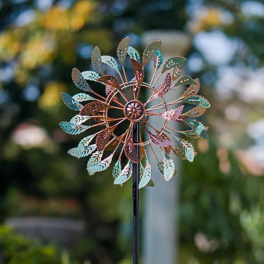 DREAMSOUL 13" Dia Vintage Wind Spinners Outdoor 360° Rotation Wind Spinner with 5 Prongs Stake, Metal Kinetic Windmill for Yard Garden Decor