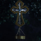 CEDAR HOME Solar Wind chime Unique Outdoor Indoor Hanging Mobile Bell WindChime Light Inspirational Religion Cross for Garden Lawn Yard Patio Waterproof Metal Glass Home Decor, 5.5"W x 3.5"D x 33"H