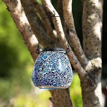 Stargarden Mosaic Solar Lantern ,Outdoor Hanging Waterproof Mosaic Light Solar Table Lamp for Garden ,Patio,Yard Decor (Blue )