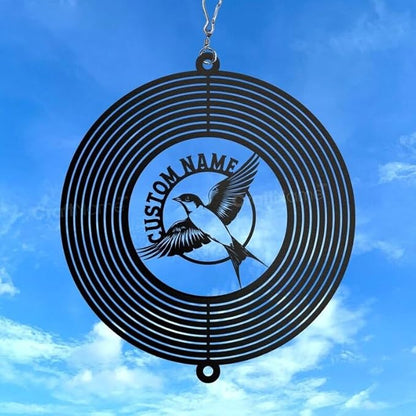 Personalized Swallow Metal Wind Spinner, Custom Outdoor Ornament for Yard Display, Kinetic Bird Art, Nature Lover Gift (Swallow Garden Wind Spinner)