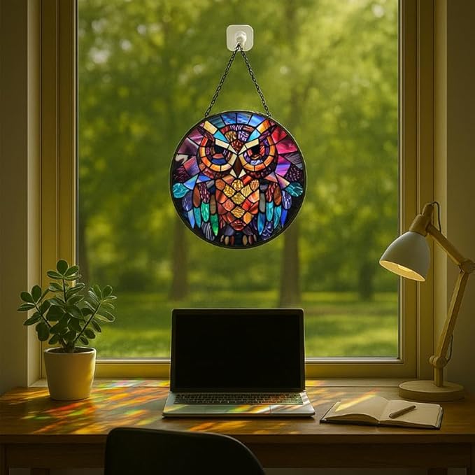 Stained Glass Window Hanging - Sun and Moon Faces 6.3in Sun Catchers Indoor Stained Glass Panels Wall Decor for Mom Wife Lovers Festive