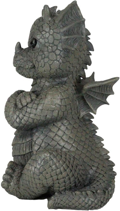 Ebros Gift Whimsical Garden Dragon Folding His Arms with Angry Face Figurine 10.25" H Cute Grumpy Baby Dragon Faux Stone Resin Finish Dungeons and Dragons Mythical Fantasy Sculpture