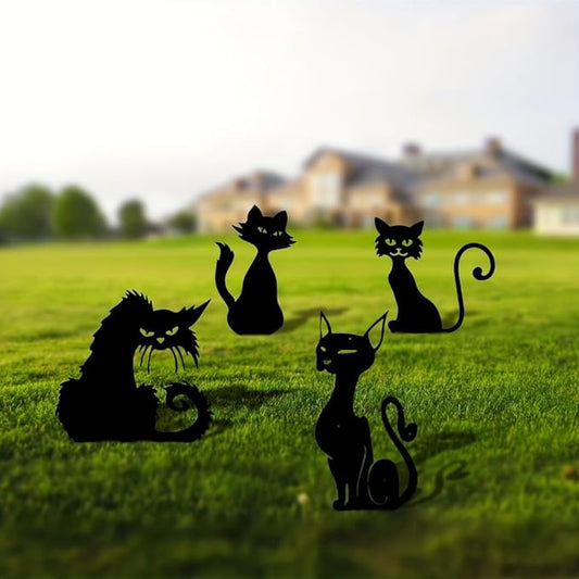 Metal Cat Garden Decor,Black Cat Silhouette Yard Lawn Outdoor Decorations,Weather Resistance Steel Cat Decor for Cat Lovers (B)