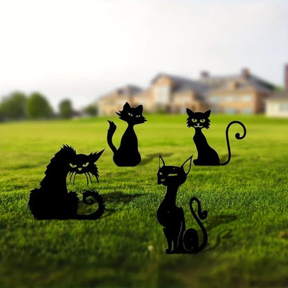 Metal Cat Garden Decor,Black Cat Silhouette Yard Lawn Outdoor Decorations,Weather Resistance Steel Cat Decor for Cat Lovers (D)