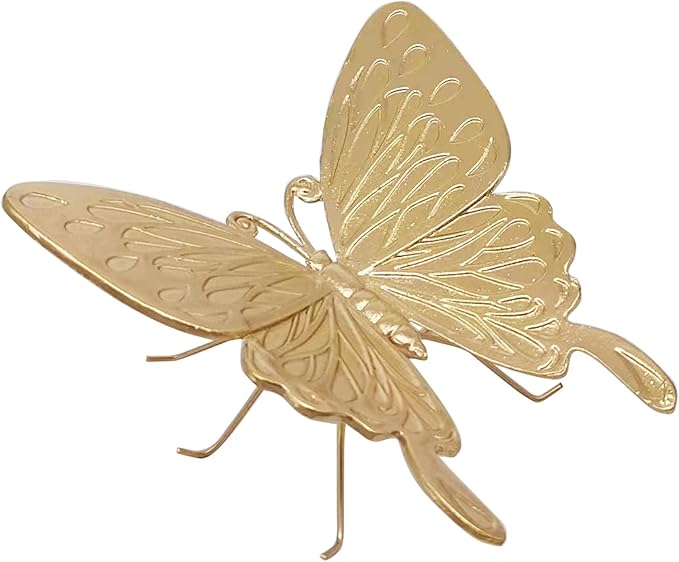 Gold Butterfly Sculpture - Solid Metal Insect Ornament - Mini Butterfly Figurine for Home, Office, Garden & Desktop Decor
