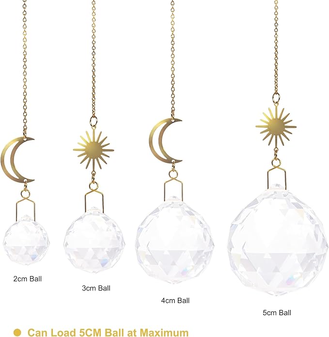 Sun Catcher Gold Chains Hook for Crystal Ball Pendant Suspension Window Prism DIY Christmas Tree Decoration 18inch 4pcs Sun Moon