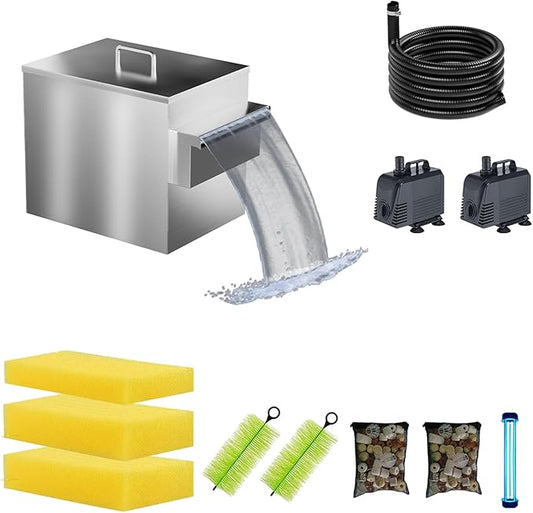 Carefree Fish Koi Pond Filter Box Stainless Steel Garden Water Waterfall Filtration Outdoor Horse Equipment Pool Filter System with Water Pump(Patent No.:US D1067273S)