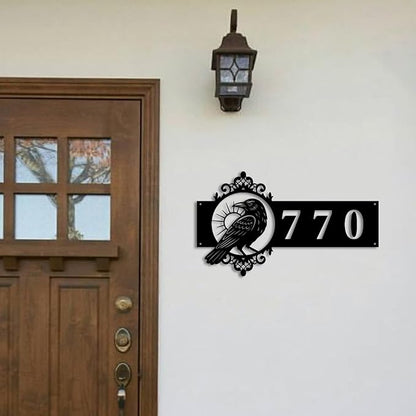 Personalized Gothic House Number metal Signs,Custom Address Number Metal Wall Art Decor,Black Plaques Outdoor wall Decorative Signage,Shed(8-30 Inches) (Crow B)