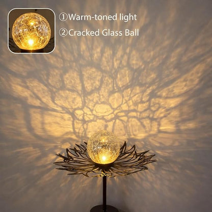Solar Garden Lights Outdoor Decorative, Sun Crackle Glass Globe LED Solar Stake, Waterproof Metal Yard Lawn Patio Pathway Landscape Lighting, Unique Garden Gifts for Women Mom(Bronze)