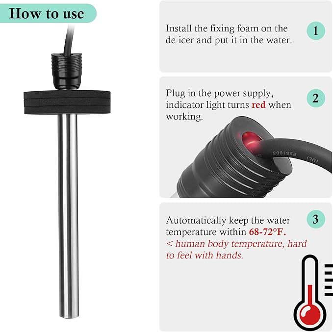 HITOP Outdoor Pond Heater - 150W 300W 600W Aquarium Heater for Small Ponds, Kio Pond, Pond De-icer with Long Cable Wire and Floatable Foam