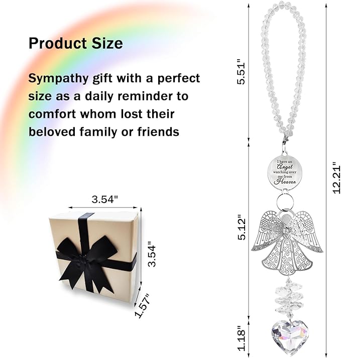 Memorial Suncatcher Sympathy Gift for Loss of Loved One, Angel Bereavement Memorial Car Charm for Loss of Mom, Dad, Husband Condolences Grief Remembrance Gift, Crystal Memorial Ornament Rainbow Maker