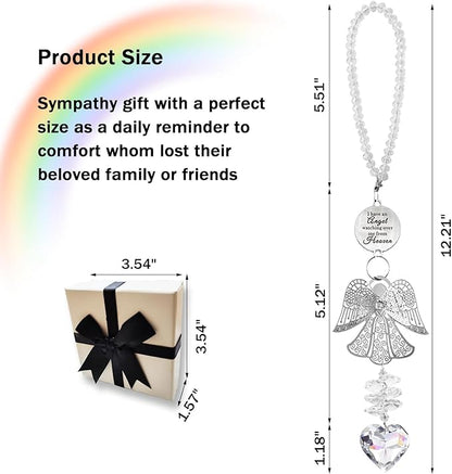Memorial Suncatcher Sympathy Gift for Loss of Loved One, Angel Bereavement Memorial Car Charm for Loss of Mom, Dad, Husband Condolences Grief Remembrance Gift, Crystal Memorial Ornament Rainbow Maker