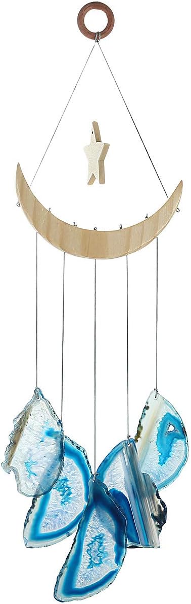 Nupuyai Wind Chimes - Unique Agate Slices Geode Stone Wind Chimes Indoor Outdoor, Healing Stone Windchime Hanging Ornament for Home Garden, 15.7-19.7'', Blue Agate