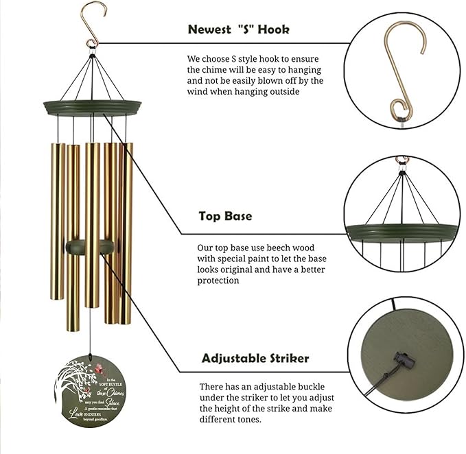 Personalized Sympathy Wind Chime, Condolence Gifts Wind Chimes for Outside, Memorial Wind Chimes Outdoor Deep Tone Sympathy, Memorial Bereavement Gifts for Condolences/Funeral, Product in USA