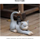 Solar Garden Statue, Cute Resin Animal Figurine with Solar Lantern Outdoor Decor for Patio Lawn Yard Pathway, Unique Housewarming Birthday Gift for Mom and Grandma (Cat)