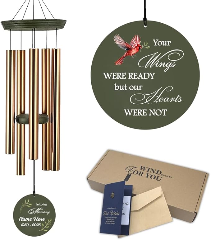 Personalized Cardinal Wind Chimes, 36inch Memorial Wind Chimes, in Loving Memory of Dad/Mom, Sympathy Gifts, Custom Wind Chime for Loss of Loved Ones (Produced in USA)