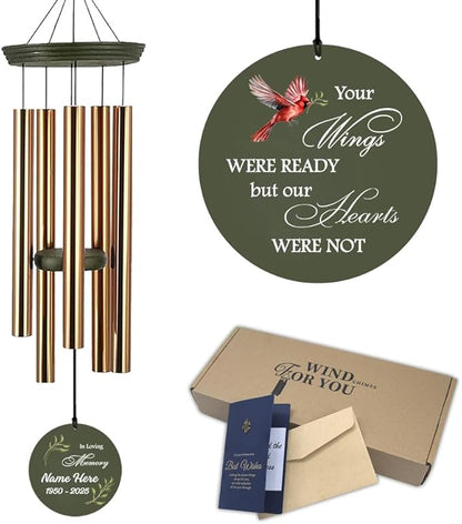 Personalized Cardinal Wind Chimes, 36inch Memorial Wind Chimes, in Loving Memory of Dad/Mom, Sympathy Gifts, Custom Wind Chime for Loss of Loved Ones (Produced in USA)