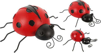 Kisangel 3pcs Fall Decorations Outdoor Ladybug Decorations Iron Ladybug Garden Ornaments Solar Garden Decor