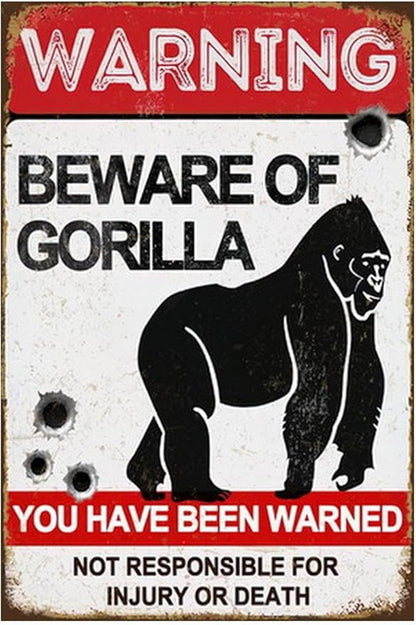 Funny Dark Humor Beware Warning Sign, No Soliciting Wall Decor, Beware of Gorilla, Yard Garden Plaque Outdoor for Home Fence 8 X 12 Inches