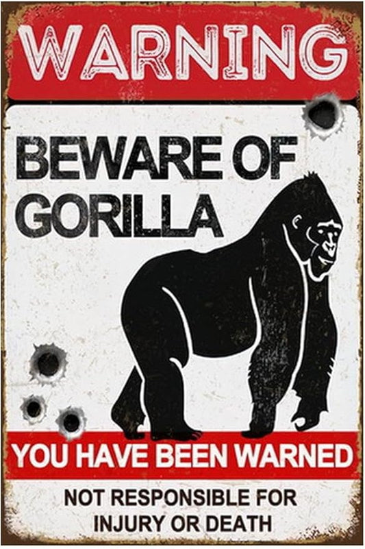 Funny Dark Humor Beware Warning Sign, No Soliciting Wall Decor, Beware of Gorilla, Yard Garden Plaque Outdoor for Home Fence 8 X 12 Inches