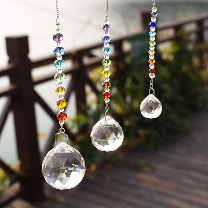 HDCRYSTALGIFTS Set 3 Crystal Prisms Suncatchers for Window Hanging Rainbow Maker Chakra Sun Catcher Indoor Window Christmas Decorations Memorial Sympathy Gifts for Loss of Loved One