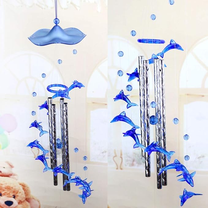 Blue Acrylic Dolphin Wind Chimes Decoration for Ourdoor & Indoor, Garden, Yark, Patio and Home Decor, Wind Chime Bell Hanging Ornament Gift for Friends, Festival and Party, Housewarming