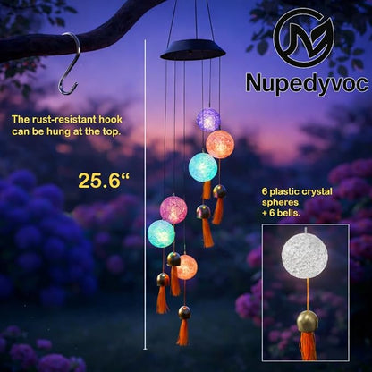 38” Mini Ball Bell Solar Light LED Wind Chime for Outside, Weather Resistant Decoration Outdoor Garden Patio Subtle Tone Decor, Ideal Gift for Birthday, Mother's Day, Meditation, Ambiance
