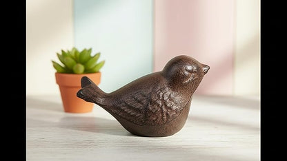 Comfy Hour 3.5" Heavy Duty Cast Iron Bird Figurine, Decorative Vintage Brown Sparrow Statue for Farmhouse Home Decor, Shelf, Mantel & Tiered Tray, Bird Lovers Gift, 1 pc