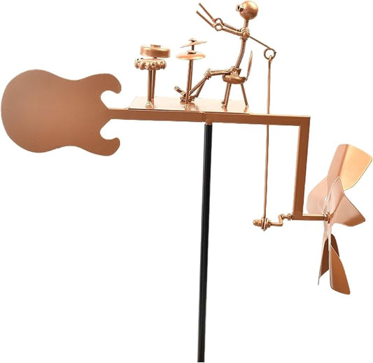 CHANCS Handmade Metal Drummer Windmill Kinetic Sculpture Spinners for Outdoor Yard Garden Decoration