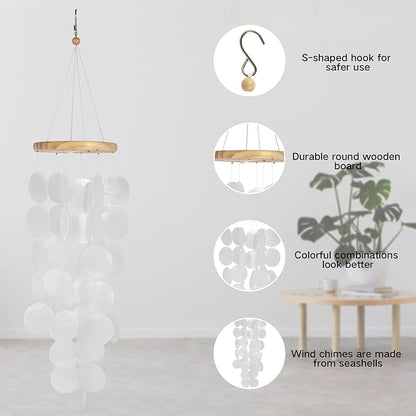 Shell Wind Chimes, Handmade Seashell Wind Chimes Hanging for Outside, Colorful/White Shell Wind Chimes Outdoor, Delicate Waterproof Lightweight Decoration Memorial Windchimes for Yard Porch Outdoor