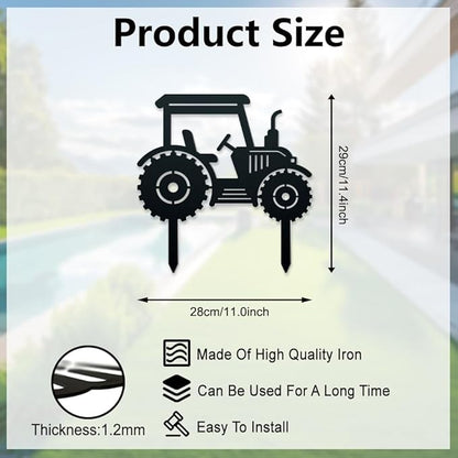 WADORN Tractor Decorative Silhouette Garden Stakes, Metal Tractor Car Stakes Statues Ornaments Lovers Gifts Yard Art Black Silhouette Yard Outside Decor for Backyard Patio, 11x11.4 Inch