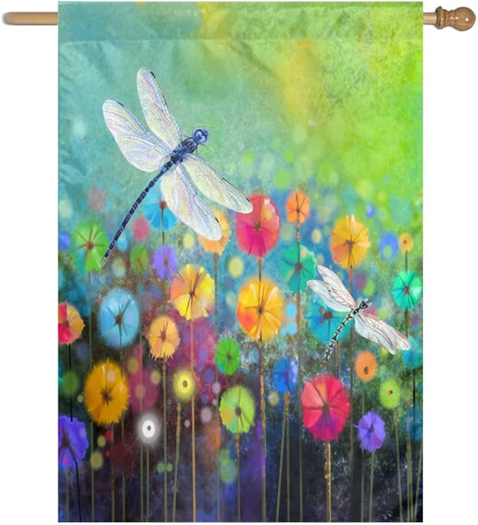 Spring Flower Garden Flag Dragonfly flags Welcome Summer House Flag for Outdoors 28 x 40 Double Sided Large Decorative Flag